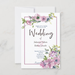 Lila Hochzeitsfeier mit Aquarell Einladung