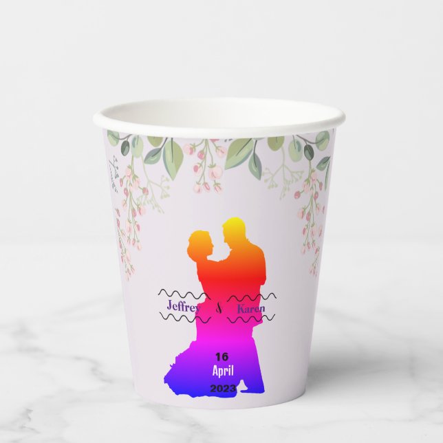 Lila Hochzeitsgeschenk-Tags Pappbecher (Vorderseite)