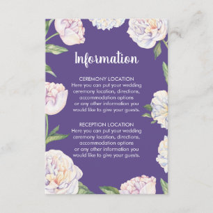 Lila Hochzeitsinformationskarten für Peony Violet Begleitkarte