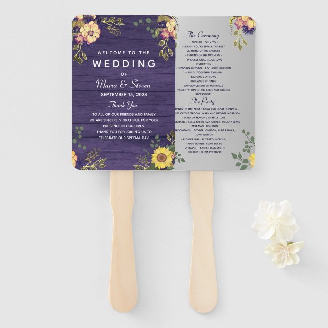 Lila Hochzeitskampagne für Flora und Fauna Fächer (Vorne und Hinten)