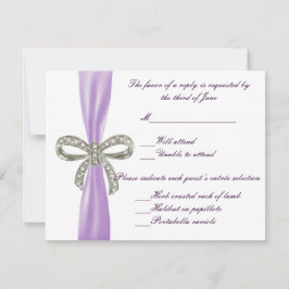 Lila Hochzeitskarte für Diamant Bow RSVP Karte