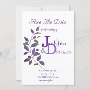 Lila Hochzeitsleaf-Design Save the Date Einladung