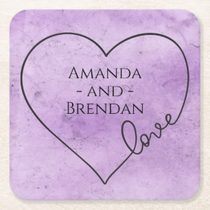 Lila Hochzeitsliebe Herz Lavendel Wasserfarbe Rechteckiger Pappuntersetzer