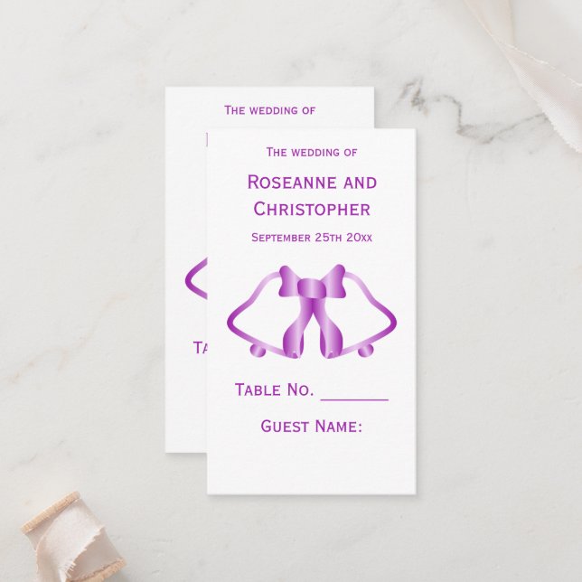 Lila Hochzeitsplattform Kartenklingeln Platzkarte (Vorderseite/Rückseite Beispiel)