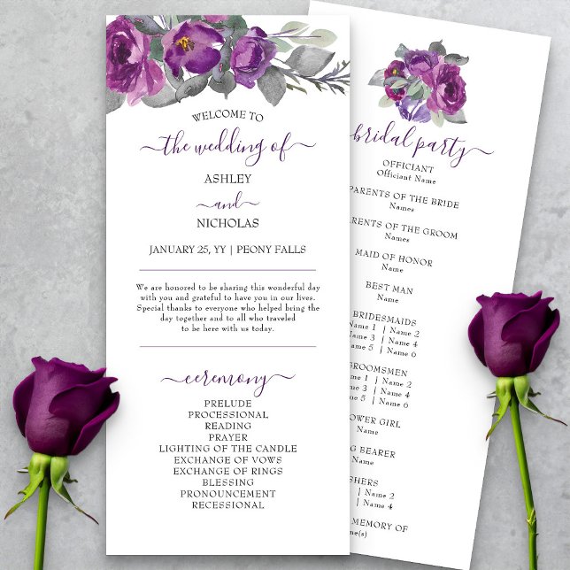 Lila Hochzeitsprogramm für Blumen und Elegante Skr (Elegant purple floral wedding program from my Plush Purple Wedding Collection )