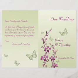 Lila Hochzeitsprogramm für grüne Schmetterlinge