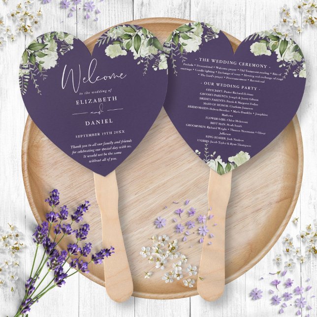 Lila Hochzeitsprogramm für Grünpflanzen Fächer (Purple Greenery Wedding Program Heart Hand Fan)