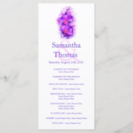 Lila Hochzeitsprogramm mit Orchideenkarte Programm