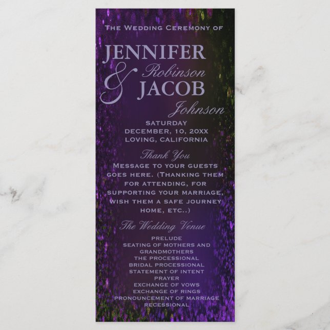 Lila Hochzeitsprogramm Programm (Vorderseite)