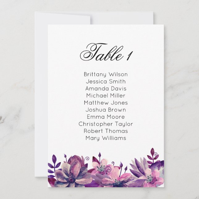 Lila Hochzeitssitzkarte. Boho-Tabellenplan Einladung (Vorderseite)