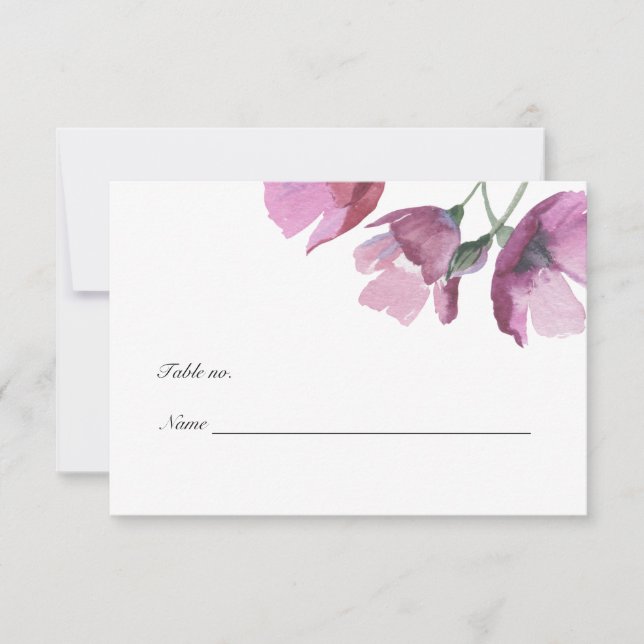 Lila Hochzeitstisch-Platzkarte mit Blumenfarbe RSVP Karte (Vorderseite)