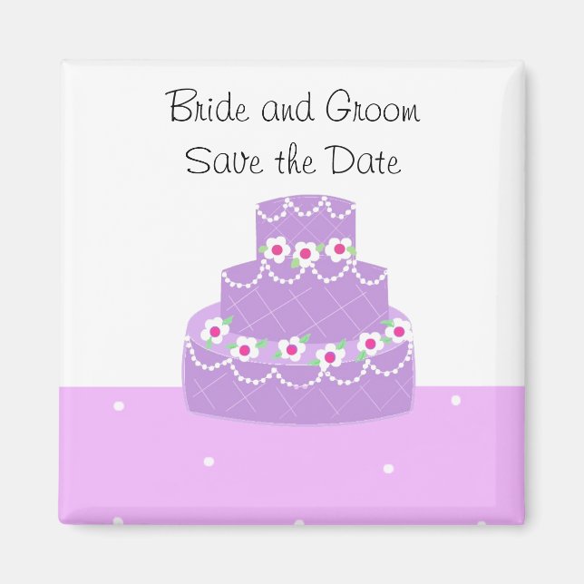 Lila Hochzeitstorte Save the Date Magnet (Vorne)