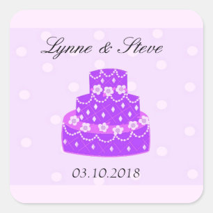 Lila Hochzeitstorte Save the Date Quadratischer Aufkleber