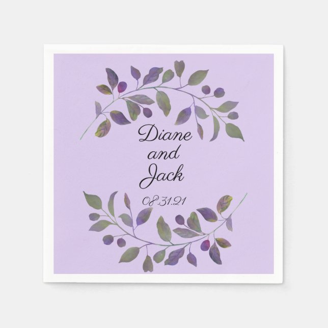 Lila Hochzeitswasser Serviette (Vorderseite)