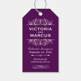 Lila Hochzeitweilige Weinflasche Geschenkanhänger