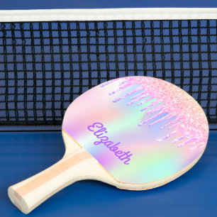 Lila holografische Tropfen in Rosa Tischtennis Schläger
