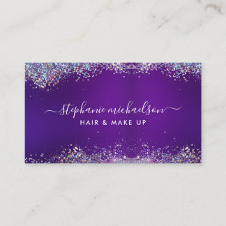 Lila Holografischer Glitzer Haar Makeup Salon Visitenkarte