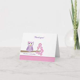 Lila Hoot Owl Girl Geburtstag Danke, Card Rosa Dankeskarte