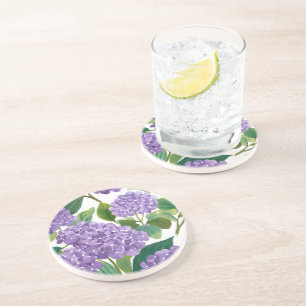 Lila Hortensie Wasserfarbe Floral Küste Getränkeuntersetzer