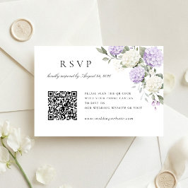 Lila Hortensien-Hochzeits-QR-Code-RSVP-Karte mit B Einladung