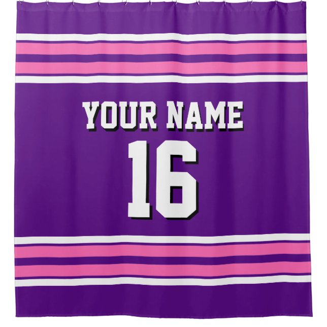 Lila Hot Pink White Stripes Sports Jersey Duschvorhang (Vorderseite)
