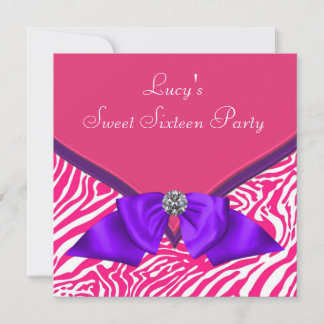 Lila Hot Pink Zebra Sweet 16 Geburtstagsparty Einladung
