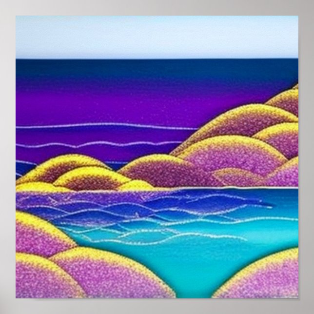 Lila Hügel am Ozean Poster (Vorne)