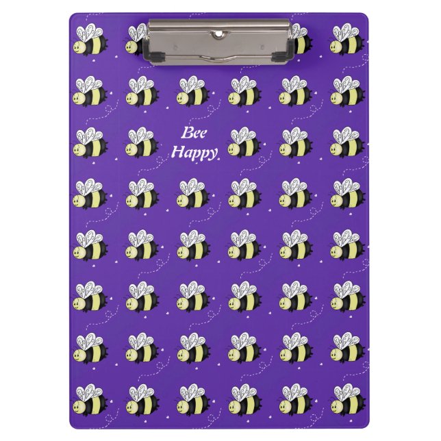 Lila Hummel "Bee Happy" Klemmbrett (Vorderseite)