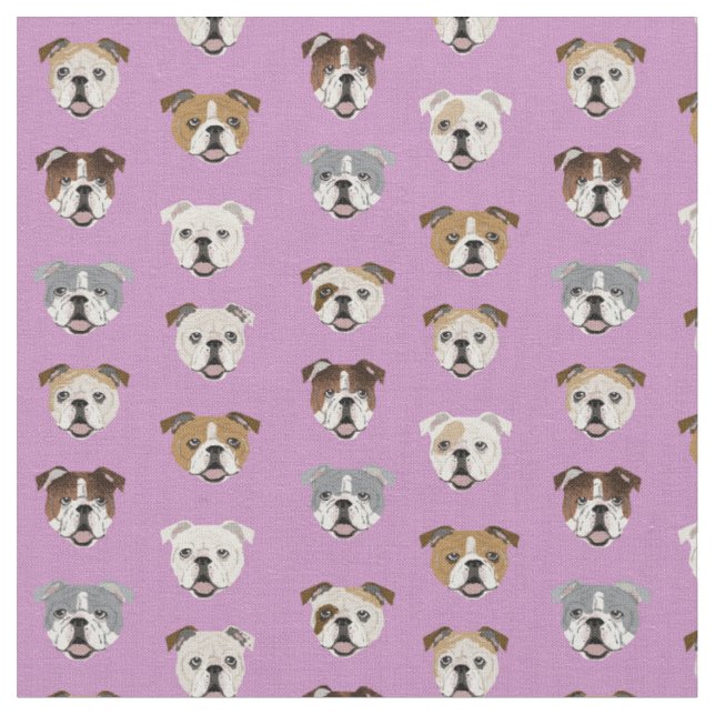 lila Hunde von Bulldogs Stoff (Nahaufnahme)