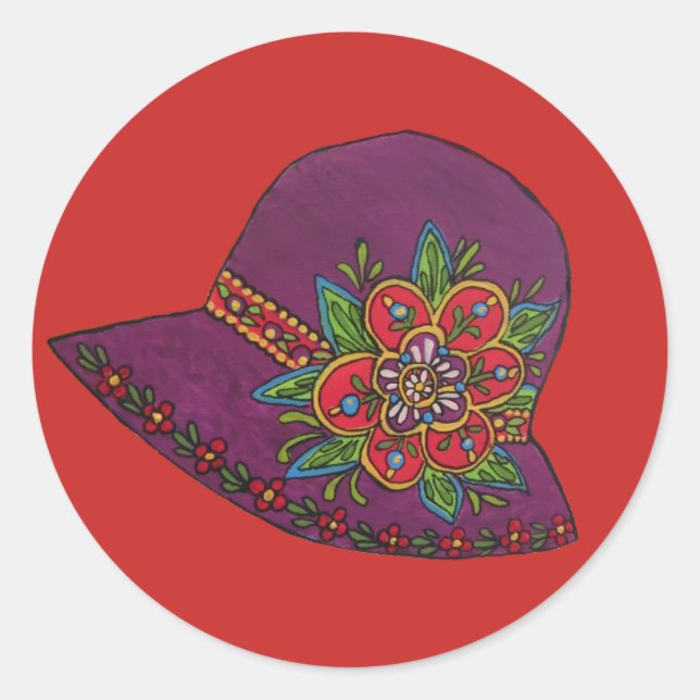 Lila Hut Runder Aufkleber (Vorderseite)