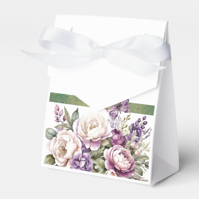 Lila Hütte Floral Bouquet Gefallen Box Geschenkschachtel (Vorderseite)