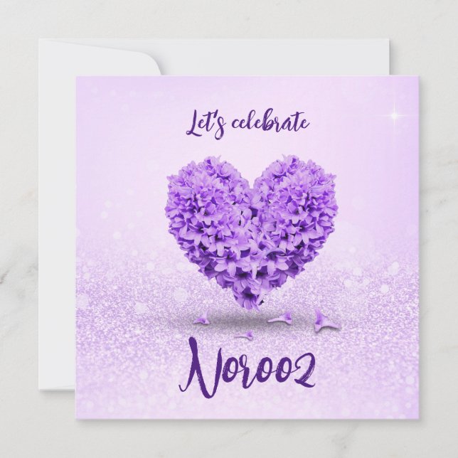 Lila Hyacinth Happy Noroz Heart Bouquet Einladung (Vorderseite)