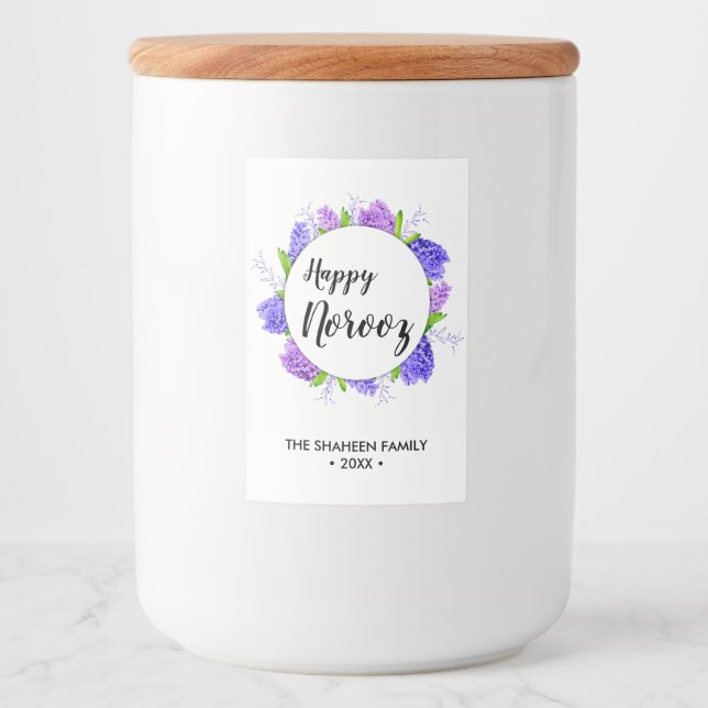 Lila Hyacinth Wreath New Year Happy Norooz Lebensmitteletikett (Vorderseite)