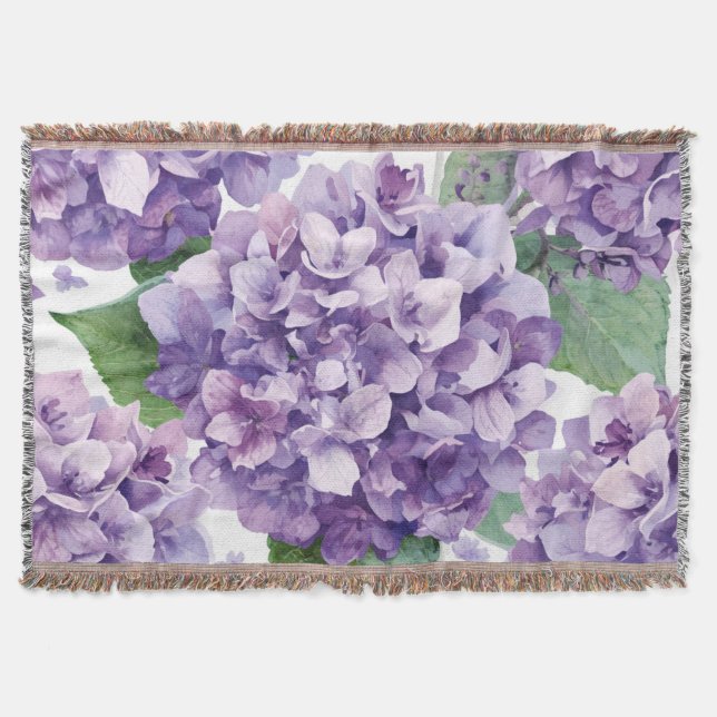 Lila Hydrangea Aquarell Floral Lavendelblüte  Decke (Vorderseite)