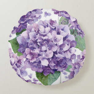 Lila Hydrangea Aquarell Floral Lavendelblüte  Rundes Kissen