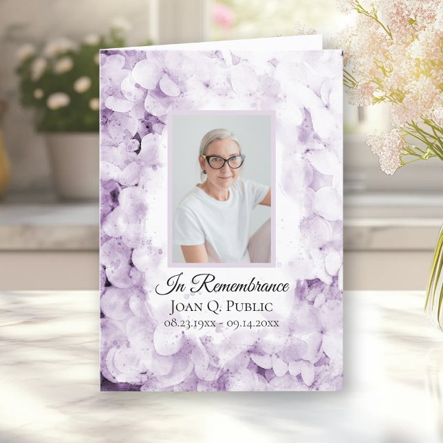 Lila Hydrangea-Blume Begräbnisdienst geklappt Programm (Von Creator hochgeladen)