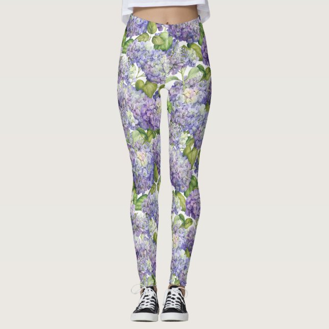 Lila Hydrangea-Blumenmuster Leggings (Vorderseite)
