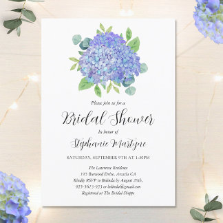 Lila Hydrangea Bouquet Botanisches Brautparty Einladung