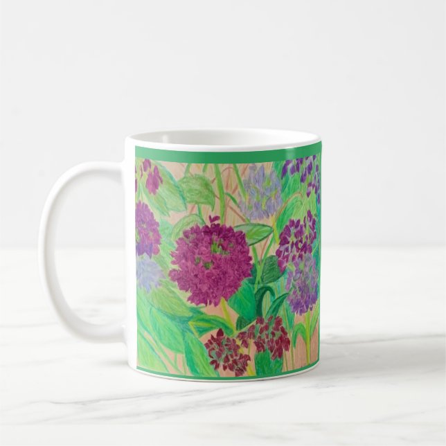 lila Hydrangea, Gartenbaum-Blume Kaffeetasse (Links)