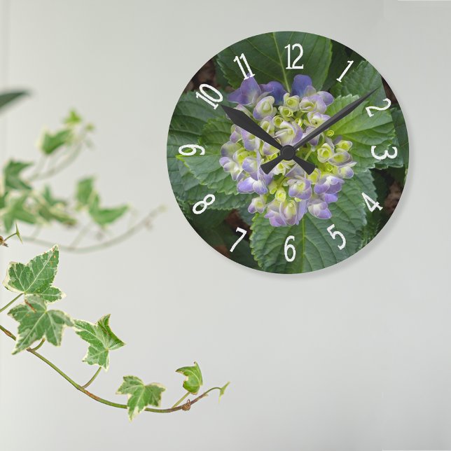 Lila Hydrangea-Gelb Runde Wanduhr (Von Creator hochgeladen)