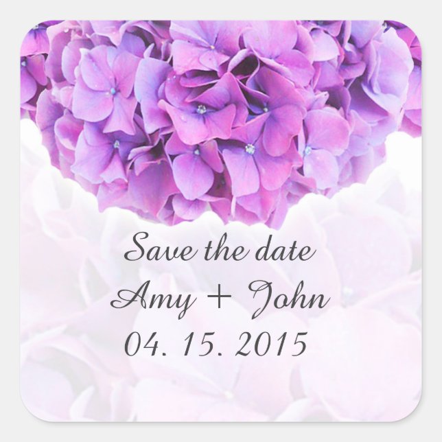 Lila Hydrangea Hochzeitsticker Hydrangea4 Quadratischer Aufkleber (Vorderseite)