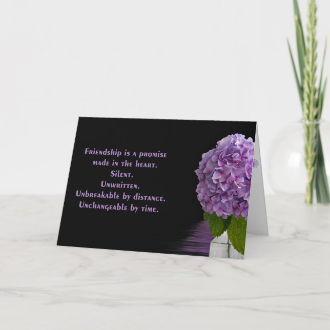 lila Hydrangea in Flasche für Freundschaft Karte (Vorderseite)