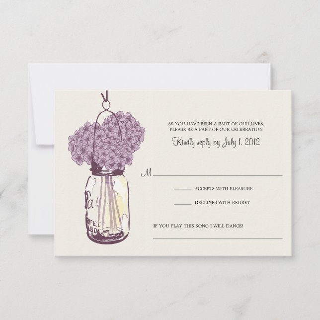 Lila Hydrangea & Mason Jar Wedding RSVP (Vorderseite)