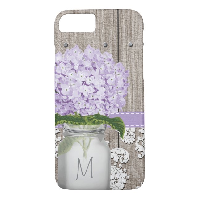 Lila Hydrangea Mit Monogramm Mason Jar Case-Mate iPhone Hülle (Rückseite)
