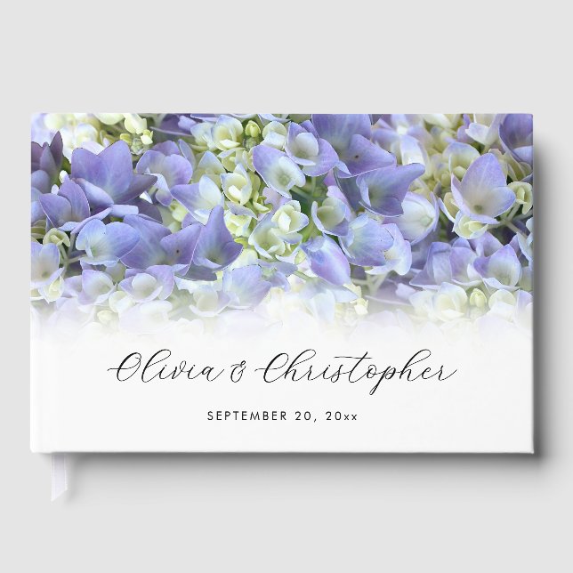 Lila Hydrangea Personalisiert Hochzeit Gästebuch (Vorderseite)