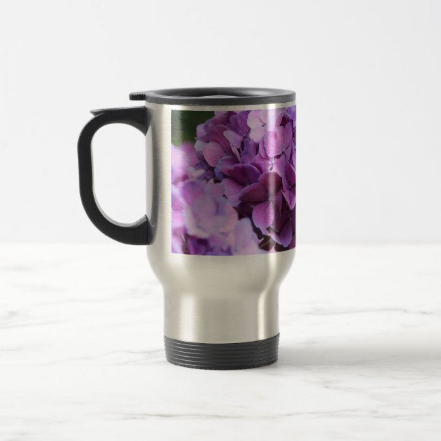 Lila Hydrangea-Reise/Pendlerfahrten Tasse (Links)