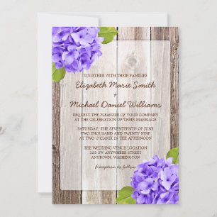 Lila Hydrangea Rustic Floral Barn Wood Wedding Einladung