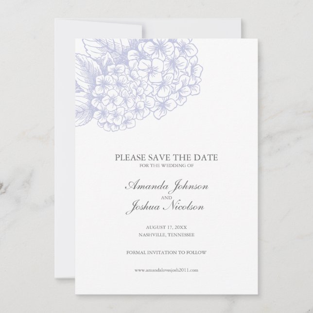 Lila Hydrangea Save the Date (Vorderseite)