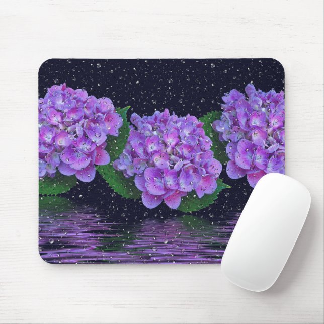Lila Hydrangea und Regentropfen Mousepad (Mit Mouse)