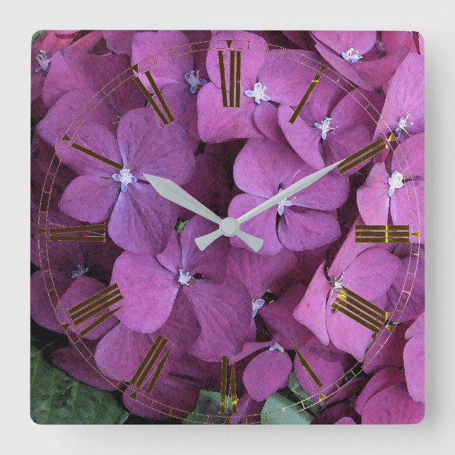 Lila Hydrangea-Wall-Uhr Quadratische Wanduhr (Vorderseite)